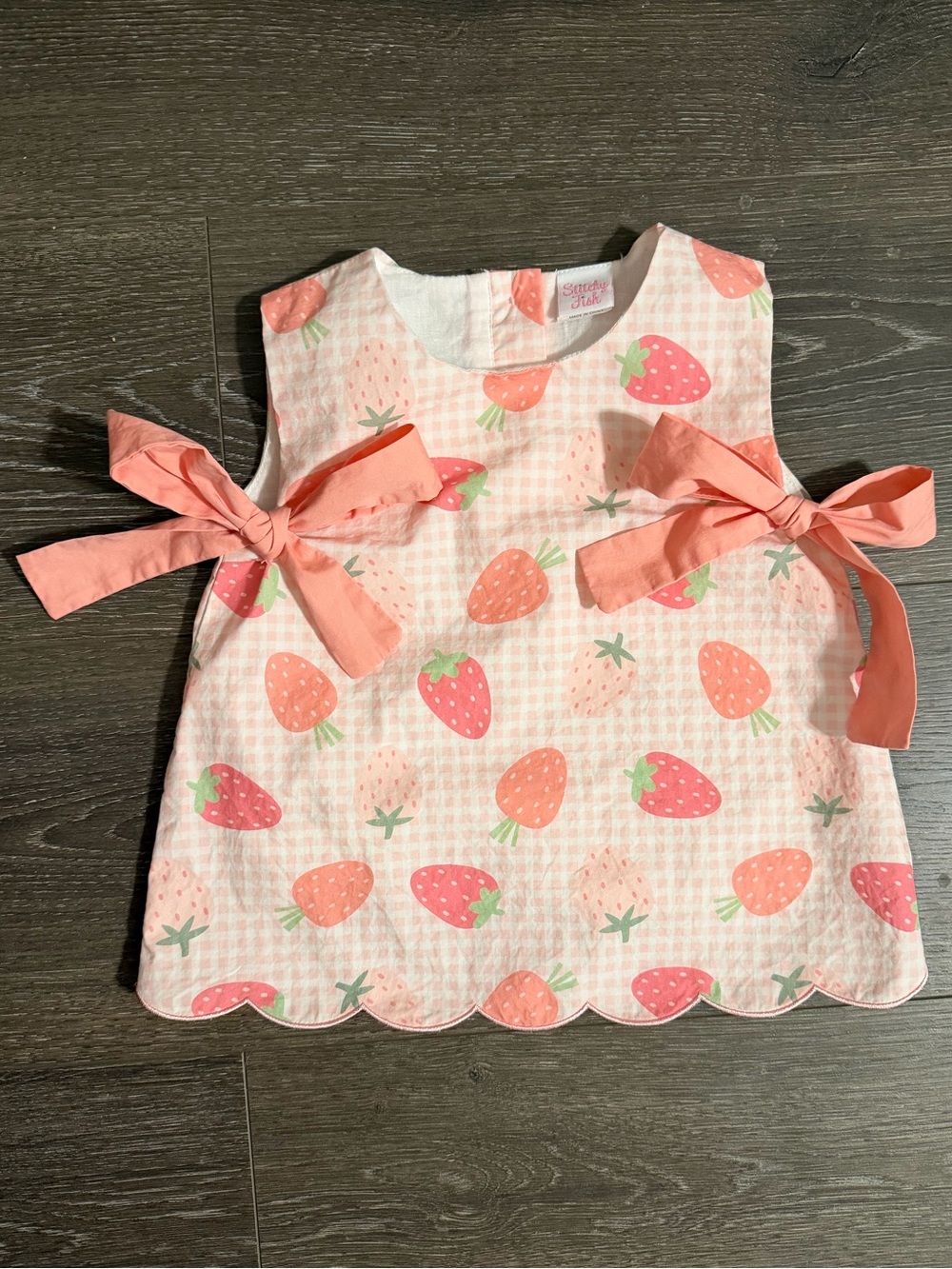 Stitchy Fish Pink Strawberry Gingham Top with Shorts - Picture 3 of 6